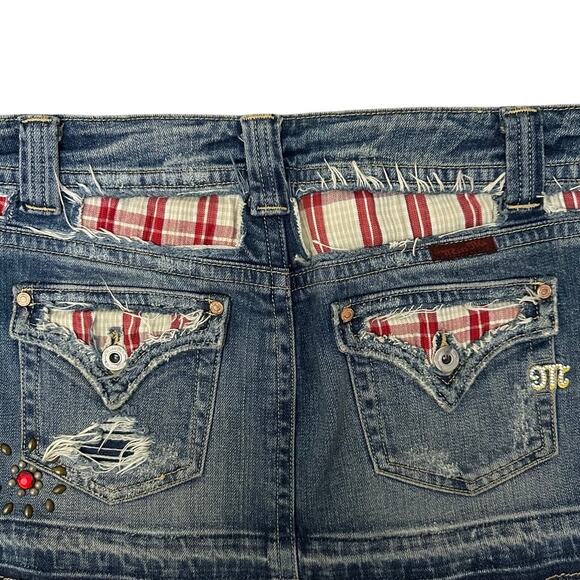 Missme Rare Y2K Denim Plaid Studded Gem Micro Mini Skirt Size Medium‎ Low Rise - Picture 3 of 12